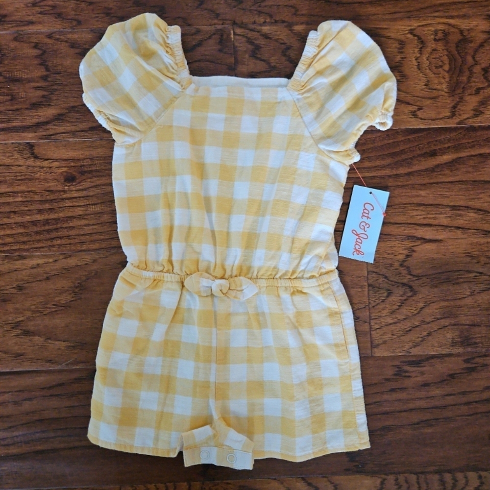 NEW Cat & Jack 18 Month Baby Toddler Girl Romper Yellow White Gingham Plaid